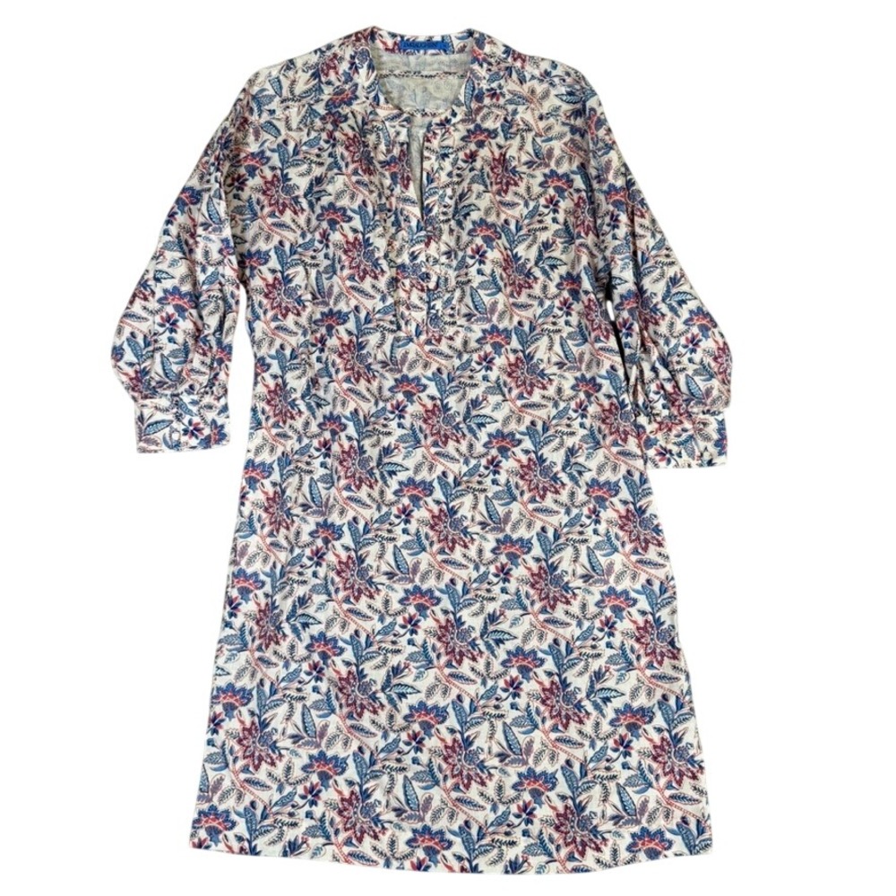 J.McLaughlin Linen Floral Print Shift Dress Blue Red Size M